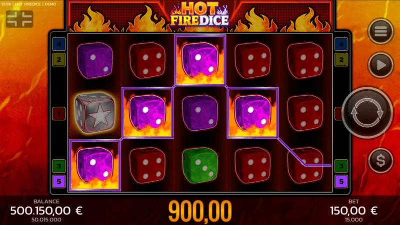 Hot Fire Dice - βασικό παιχνίδι και επεκτεινόμενο σύμβολο Fire Blaze